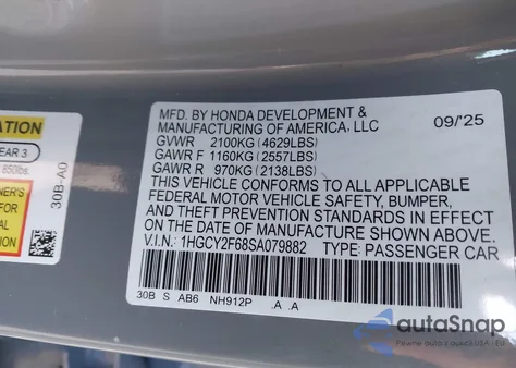 2025 Honda Accord Hybrid Ex-L z USA, uszkodzony, nr VIN 1HGCY2F68SA079882